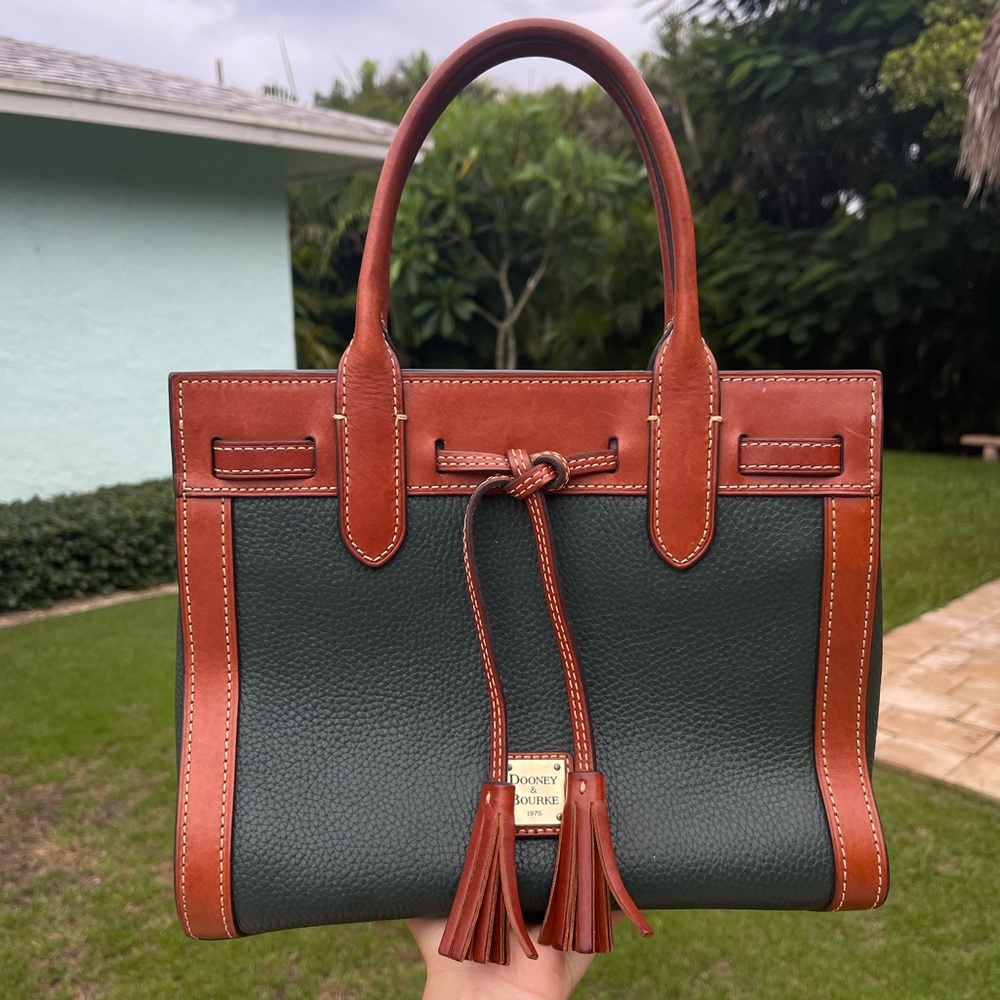 Dooney & Bourke Pebble Leather Satchel – Forrest Green with Brown Trim